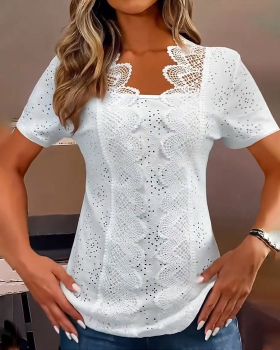 Bluse Ensfarget Moteriktig Blonder