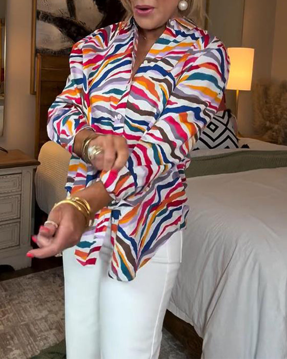 Skjorte Krage Langermet Fargerik Blomstrete