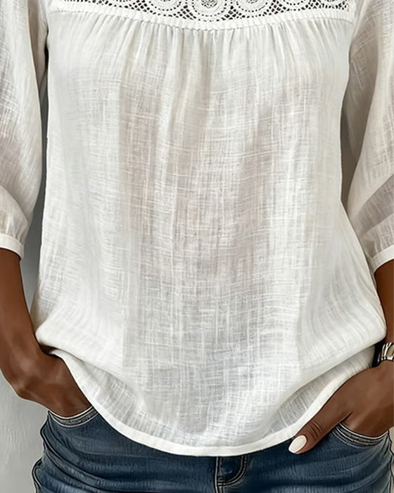 Bluse Firkantet Hals Blonde Lappeteppe