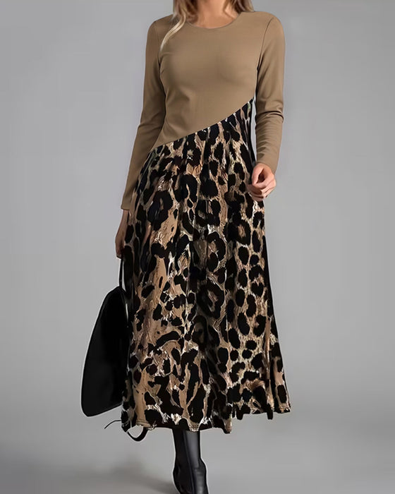 Kjole Rundhalset Leopard Full Skjørt