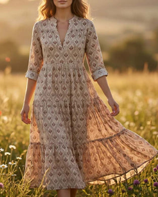 Kjole Vintage V-Hals Blomstret