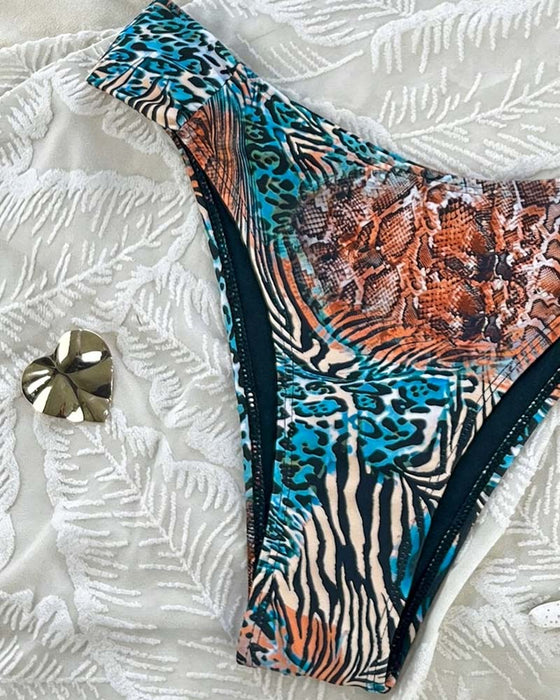 Bikini Leopard Trykk Fargeblokk Stroppet