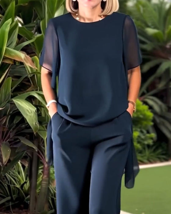 Sett Sjiffong Asymmetrisk Topp Bredt Ben Bukser