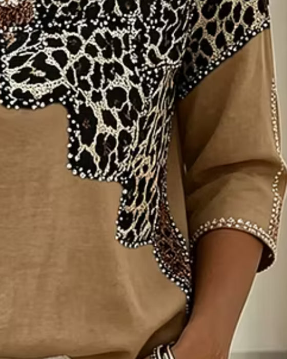 Bluse V-Hals Leopard Trykk