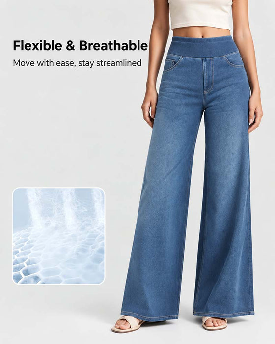 Bukser Elastisk Midje Denim Brede Ben