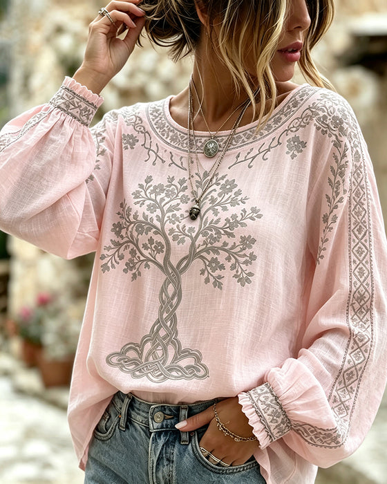 Bluse Rundhalset Tre Trykk Casual