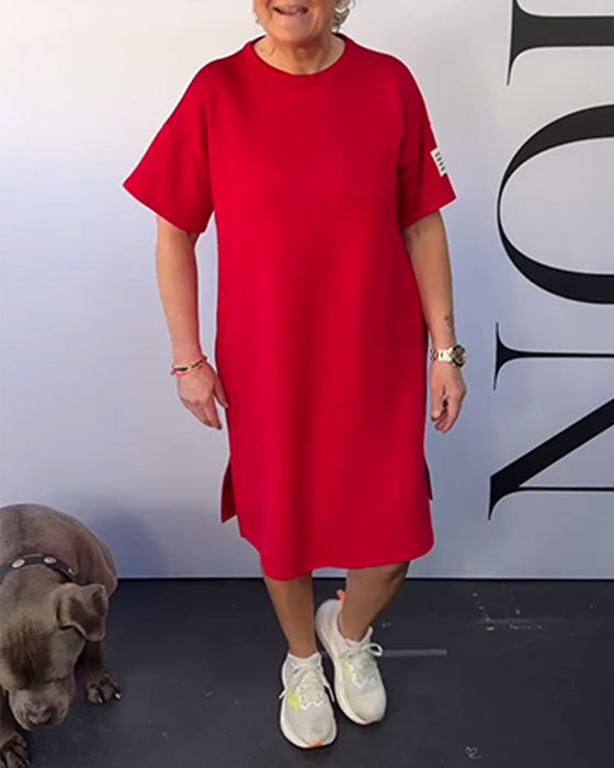 Kjole Rund Hals Casual Kort Erm Enkel