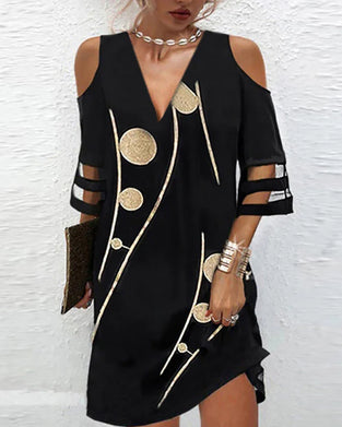 V-Hals Off-Shoulder-Kjole Med Blondinepanel