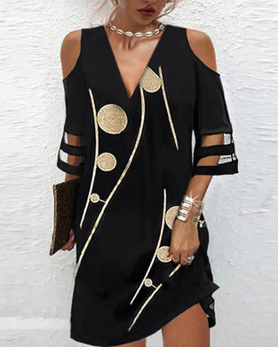 V-Hals Off-Shoulder-Kjole Med Blondinepanel