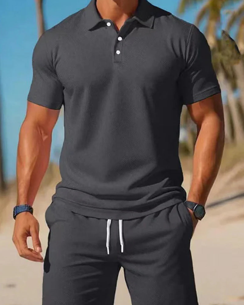 Herre 2-Delt Polo- Og Shortssett For Sommeren