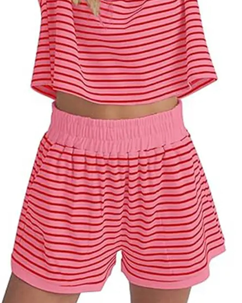 Sett Stripet Kortermede Shorts
