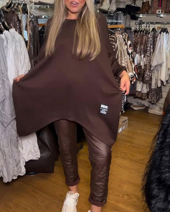 Sweatshirt Med Rundhals Og Løs Passende Egenskaper