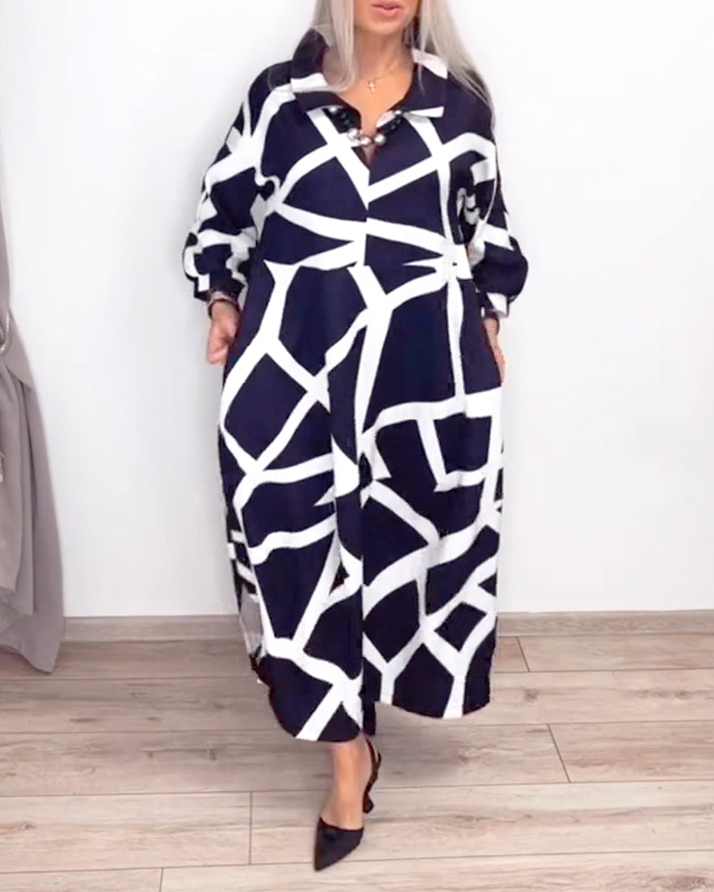 Kjole Jakkeslag Løs Geometrisk Trykk