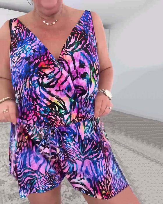 Badedrakt V-hals Fargerikt Trykk Éndelt