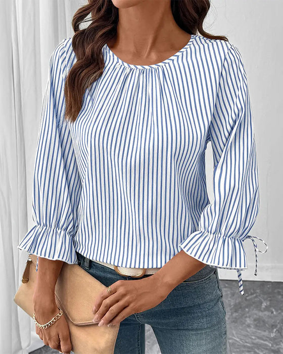 Bluse Stripet Rundhalset Boble Erme