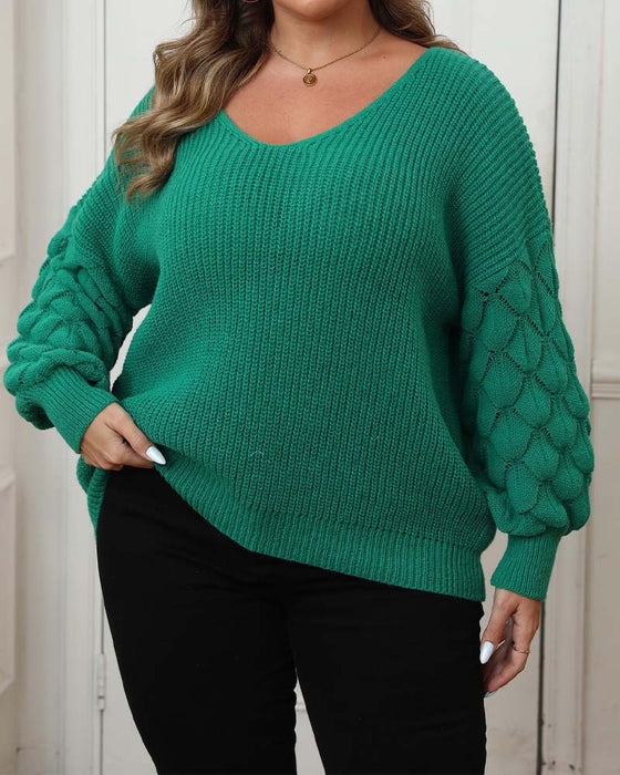 Pullover Puffererme V-Hals Strikket