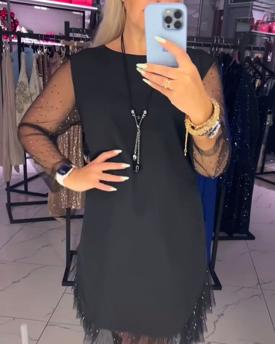 Kjole Rund Hals Gjennomsiktig Mesh Søm