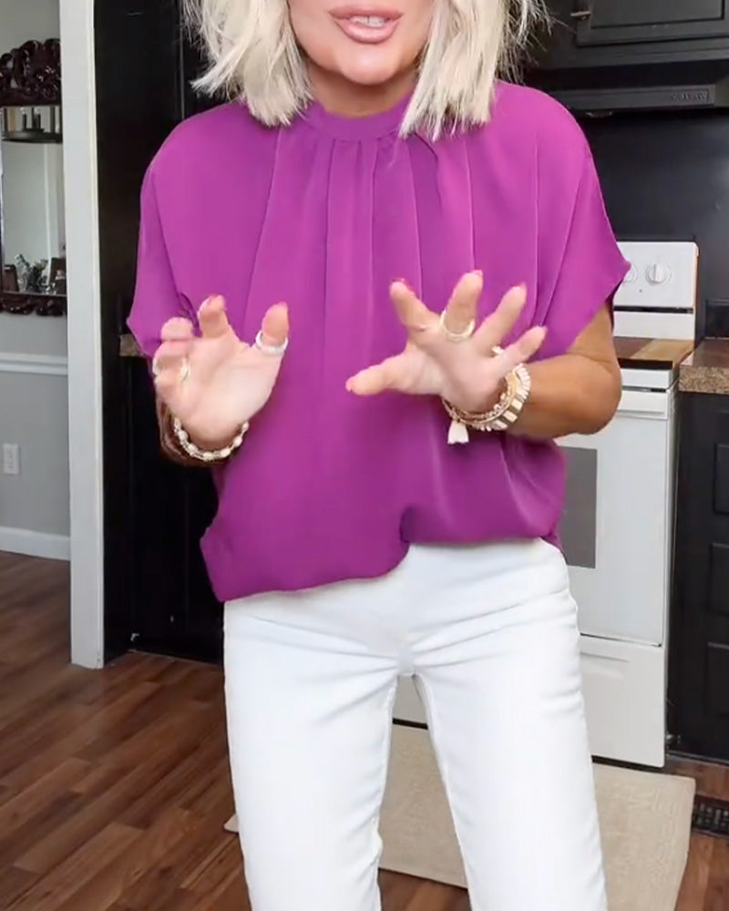 Bluse Mock Neck Løs Solid