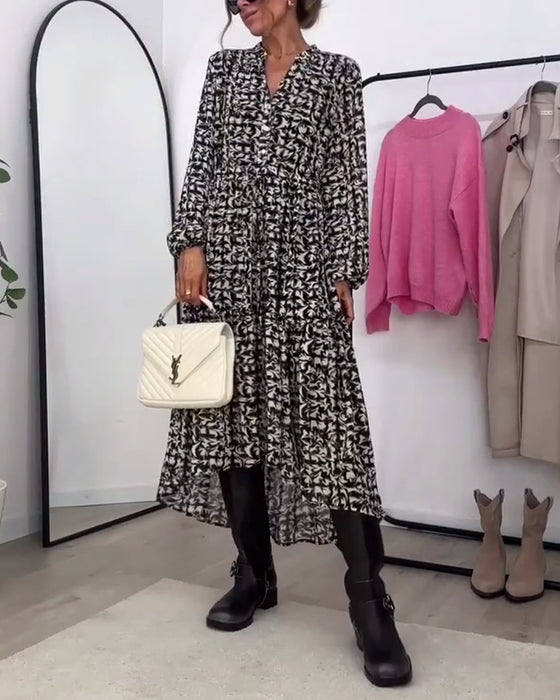 Kjole avslappet trykt a-linje lange ermer