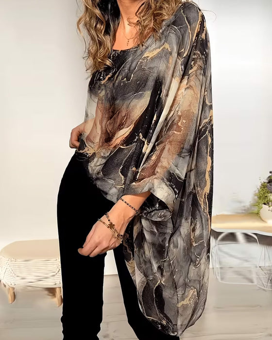 Bluse Flaggermuserm Tie-Dye Løs