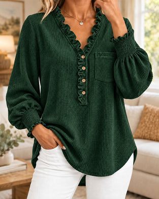 Bluse Rysjet Kneppet Lykteerm