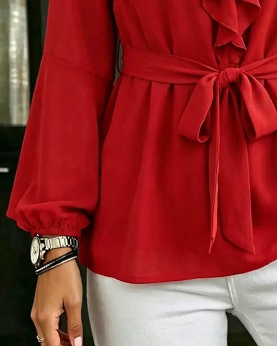 Bluse V-Hals Ruffle Casual