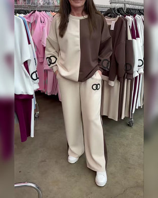 Sett Kontrastfarge Casual Sweatshirt