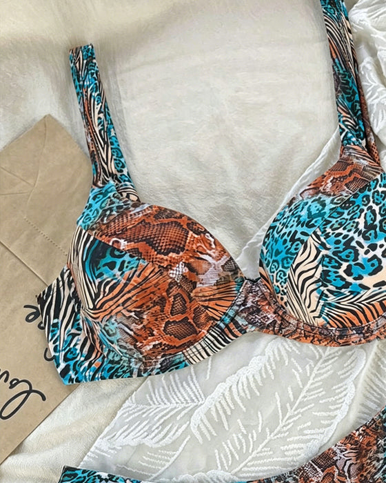 Bikini Leopard Trykk Fargeblokk Stroppet
