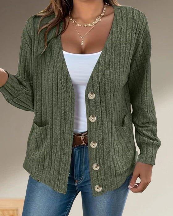 Ensfarget V-hals langermet kåpe