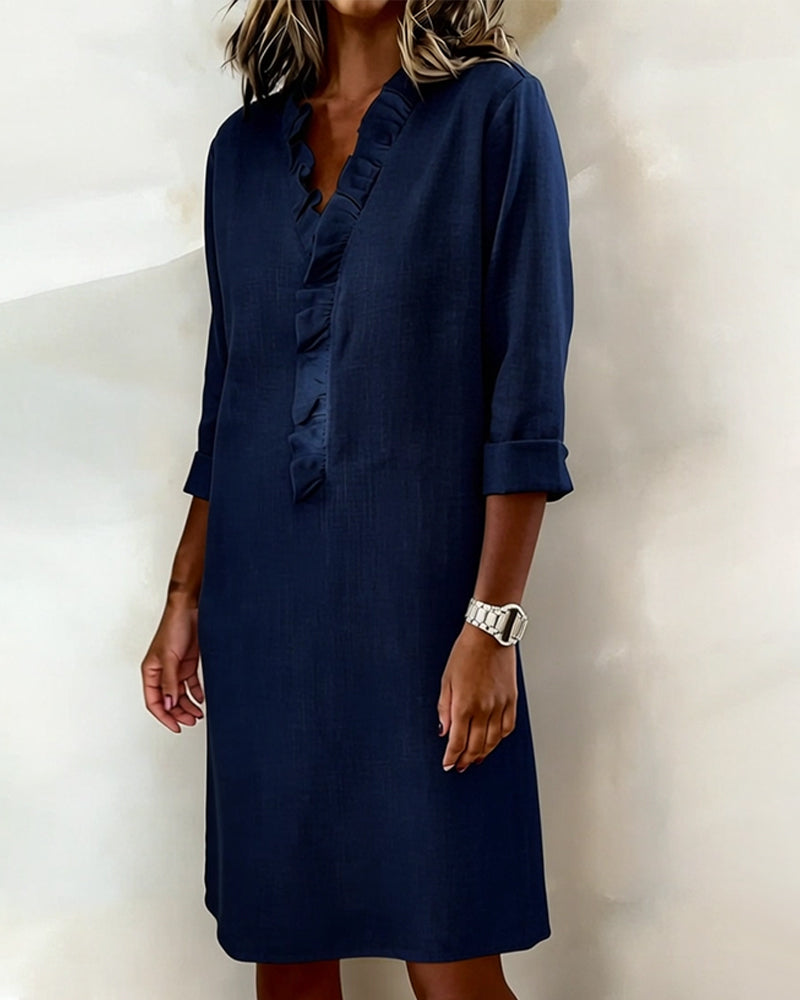 Kjole Rysjet V-Hals Ensfarget