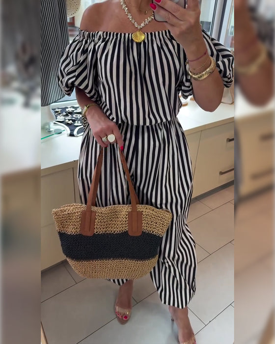 Jumpsuit Avslappet Skulderfri Stripete