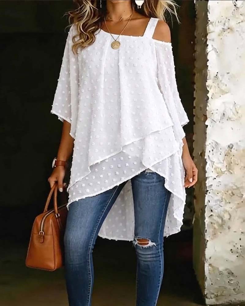 Bluse Tredimensjonal Blomstret Enskuldret