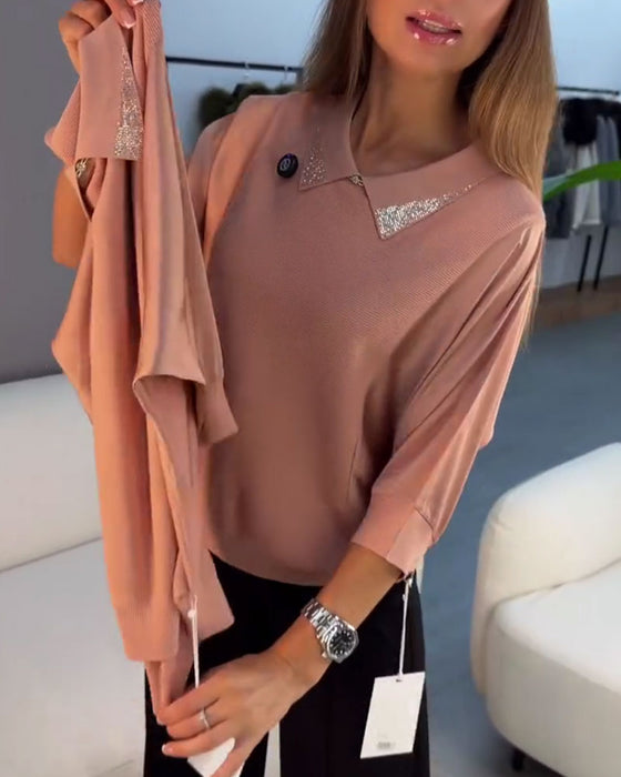 Pullover Jakkeslag Albuelang Erme Strikket Elegant