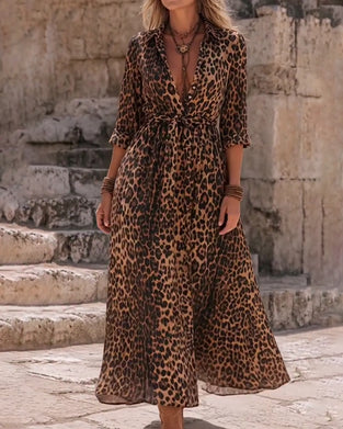Kjole Leopard Trykk A-Kant Stropper Lang