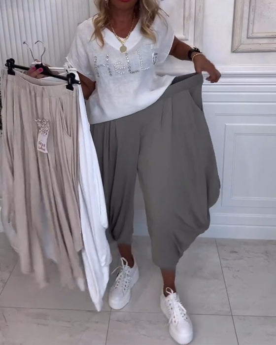 Bukser Ensfargede Posete Avslappede