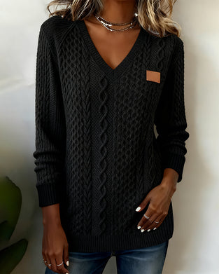 V-Hals Langermet Sweatshirt Med Skinnemerke