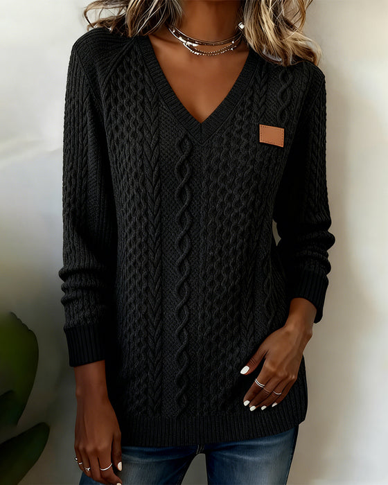 V-Hals Langermet Sweatshirt Med Skinnemerke