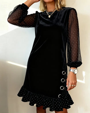 Kjole Med Meshpanel Fløyel Blonde