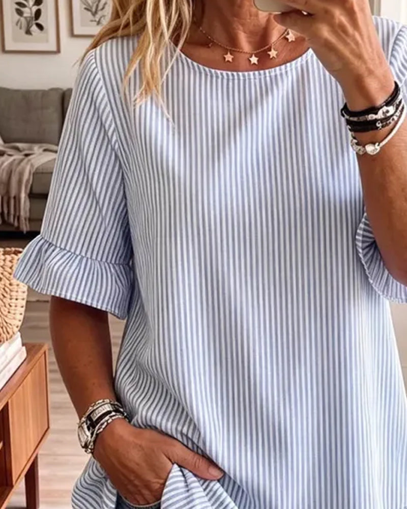 T-Skjorter Stripe Rundhals Rynking