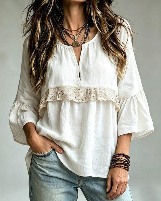 Bluse Avslappet V-Hals Blonder