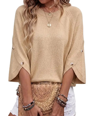 Pullover Rund Hals Knappefront Klokkeerme