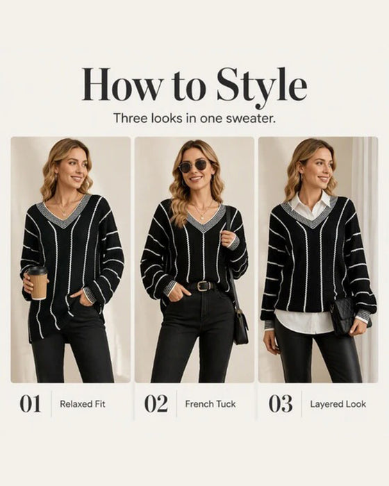Pullover Genser Avslappnet Loose Fit Stripe