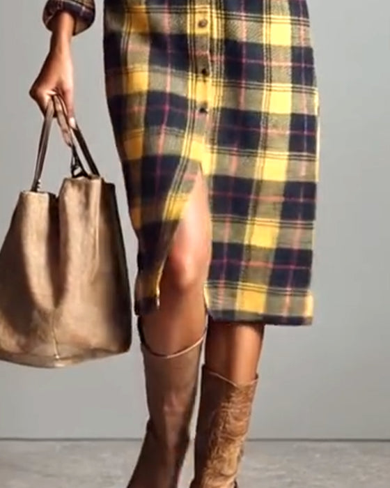 Skjortekjole Med Krage I Rutemønster