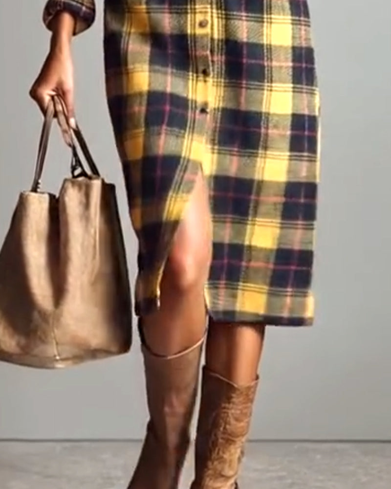 Skjortekjole Med Krage I Rutemønster