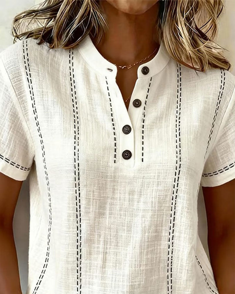 T-Skjorte Mote Uformell Knapp V-Hals