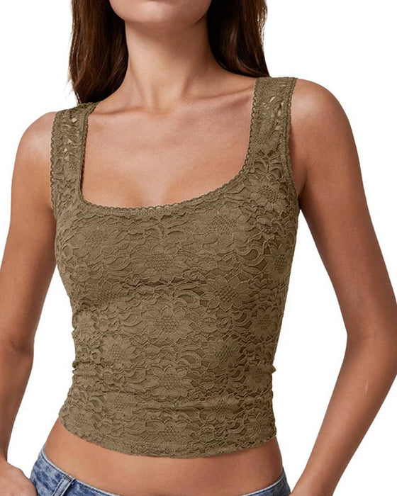 Tank Top Blondekant Firkantet Hals Ermeløs