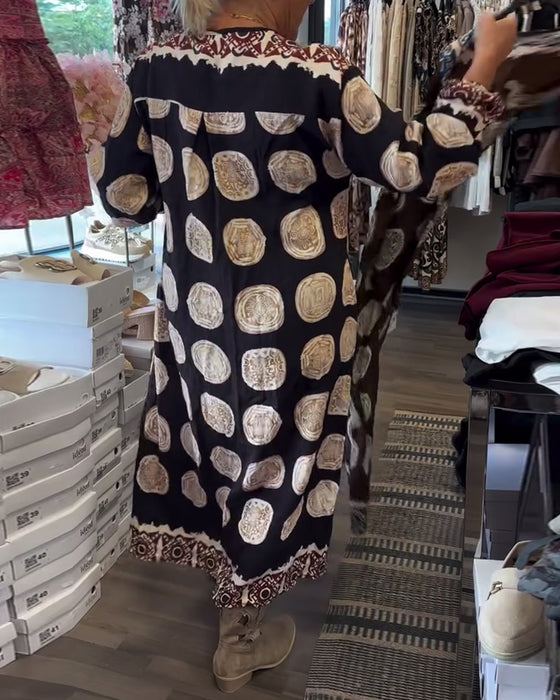 Kjole Langermet V-ringet Trykt