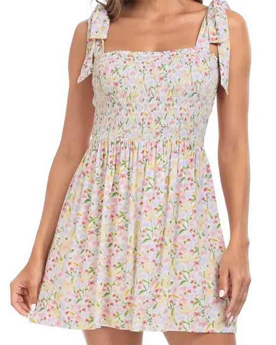 Kjole Kvinne Blomstrende Mini Med Innebygde Shorts