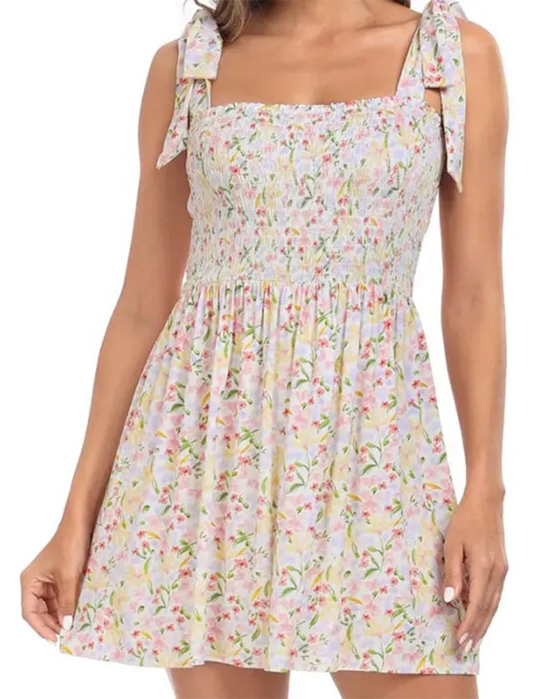 Kjole Kvinne Blomstrende Mini Med Innebygde Shorts
