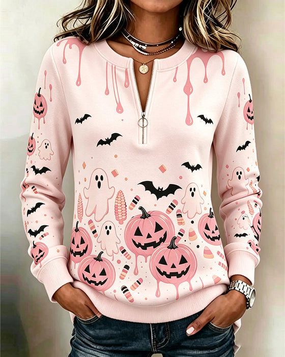 Hettergenser Glidelås Lang Erme Halloween Gresskar